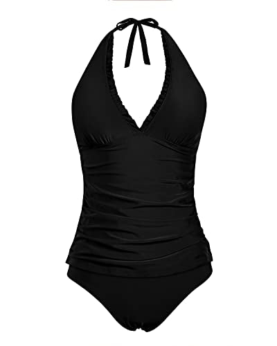 Aazon.co: Holipick Tankini Top For Woen V Neck Tuy Control Swi Top Ruched Bathing Suit Top