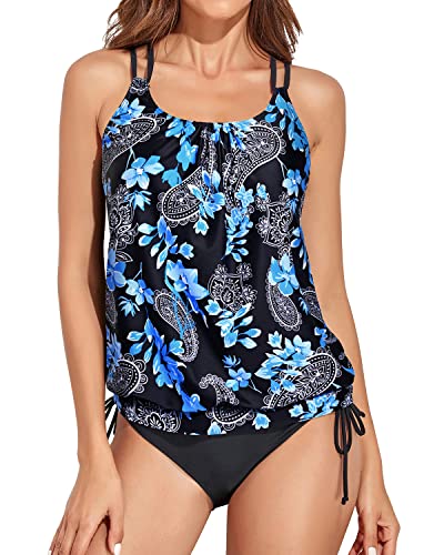 Holipick Plus Size Two Piece Tankini Swimsuit - Tummy Control Blouson Top With Boy Shorts