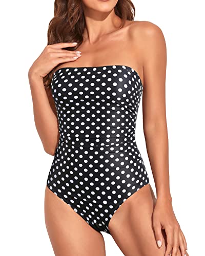 Women Tummy Control One Piece Swimsuits Strapless Bandeau Bathing