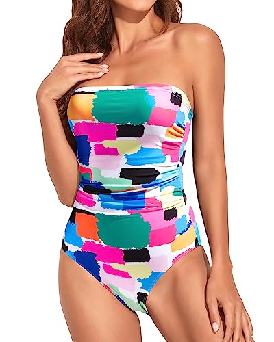 Holipick One Piece Swimsuits Tummy Control Strapless Bathing Suits for  Women Slimming Bandeau Tube Swimswear