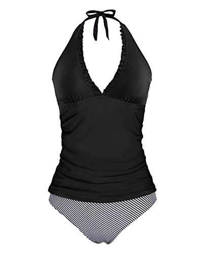 Holipick Two Piece Tankini Swimsuits for Women Tummy Control Bathing Suit  Ruffle V Neck Tankini Top with Bikini Bottom