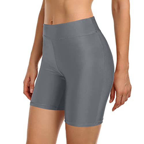 High Waisted Boy Shorts Swimsuit Tummy Control Womens Swim Shorts-Grey –  Holipick