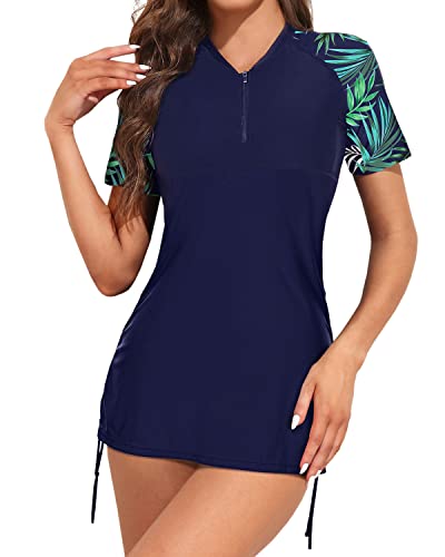 Short Sleeve Rash Guard Swim Shirt With Bottom Built In Bra For Women- –  Holipick