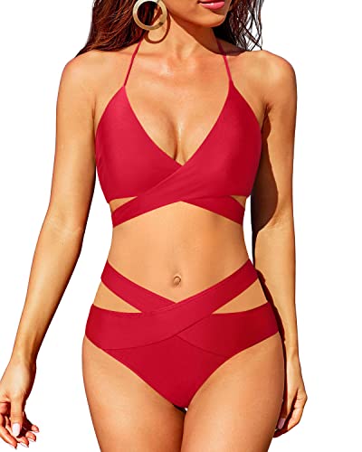 High Leg Women's Bikini Push Up Swimsuit Halter Wrap Bathing Suit