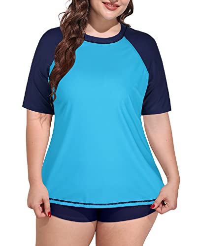 Plus Size Women's Loose Short Sleeved Rash Guard Swimsuit-Aqua – Holipick