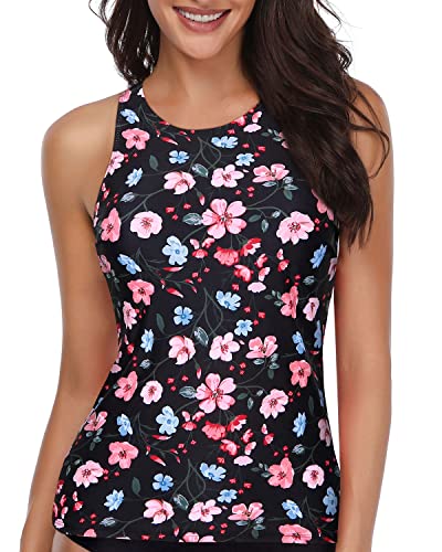 Tankini Small High Neck Tankini Top Women's Modest Bathing Suit Tops For Big Busts-B ...